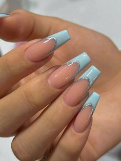 Dive into a sea of tranquility with these light blue French acrylic nails that exude elegance and style! Perfect for those seeking a calming and chic manicure, these nails will add a touch of sophistication to your look. Get ready to showcase a serene vibe with this trendy nail design!Elegant and stylish light blue French acrylic nails for a serene and chic manicure look. Perfect for those who want to add a touch of sophistication to their nails #NailArt #FrenchAcrylic #LightBlueNails #ChicManicure #ElegantStyle Blue French Tips, Solid Color Nails, Blue French, Blue Nail Designs, Nail Forms, French Tip Nails, Nail Accessories, Blue Nails