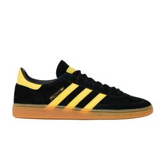 Black Sneakers For Light Sports With Gum Sole, Black Sneakers With Gum Sole For Light Sports, Black Athleisure Sneakers With Gum Sole, Adidas Handball Spezial, Yellow Adidas, Adidas Handball, Adidas Spezial, Black And Yellow, Mens Shoes Sneakers