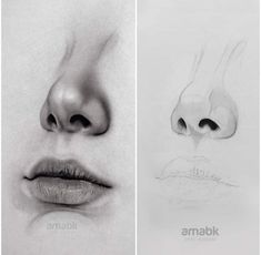 two different images of the same person's nose and nose, one is drawn in pencil