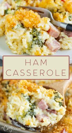 ham casserole on a plate with broccoli and rice. Ham Broccoli Rice Casserole, Recipes With Cooked Ham, Casserole With Broccoli, Ham Dinner Recipes, Ham Casserole Recipes, Ham Dishes, Easy Casserole Dishes, Cheesy Rice, Ham Dinner