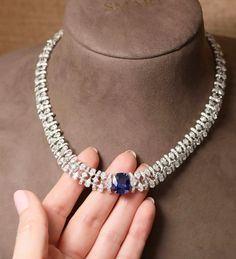 Luxury Pendant Necklace With Stone Work, Luxury Diamond Necklace With Gemstone, Blue Gemstone Diamond Necklace, Fine Jewelry, Luxury Sapphire Necklace With Diamond, Luxury Blue Gemstone Diamond Necklace, Necklace Styling, Heavy Jewelry, Jewellery Project