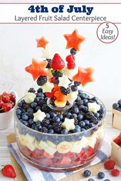 an image of fruit salad in a bowl with stars on top for 4th of july