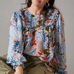 Beautiful Anthropologie Top, Size Xs New With Tags. Beautiful Colors. Bohemian Blue Top With Blouson Sleeves, Spring Blue Tops With Blouson Sleeves, Multicolor Bohemian Tops For Work, Bohemian Multicolor Tops For Work, Blue Tops With Blouson Sleeves For Brunch, Blue Tops With Blouson Sleeves For Daywear, Blue Blouson Sleeve Tops For Brunch, Blue Blouson Sleeve Tops For Daywear, Blue Top With Blouson Sleeves For Daywear