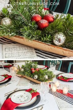 Look at this simple Christmas table setting that is so easy to copy. You can recreate this look with items around your house and create a beautiful centerpiece with foraged finds, candles and powdered sugar. No need to spend a lot of money. This look was created with thrift store and yard sale finds. Shop you house and see what you can create on a budget. Easy Christmas tablescape perfect for your holiday entertaining. Festive holiday tablescape idea. Easy Christmas decor ideas.