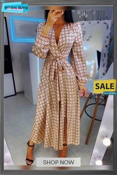 Women's Swing Dress Maxi Long Dress Long Sleeve Geometric Patchwork Print Spring Summer Hot Casual Lantern Sleeve Gold Beige Patchwork Dress For Party, Elegant Patchwork Maxi Dress For Fall, Elegant Long Sleeve Patchwork Maxi Dress, Elegant Long Dresses With Patchwork, Chic Gold Long Sleeve Maxi Dress, Chic Beige Patchwork Dress, Long Patchwork Party Dress, Chic Patchwork Maxi Dress For Fall, Elegant Midi Dress With V-neck And Patchwork