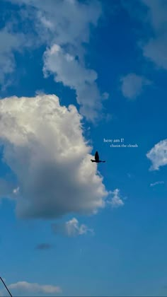 an airplane is flying in the blue sky with white clouds and a quote above it