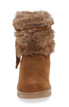 Tassel details and faux-fur trim add cozy-chic touches to this water-resistant pull-on boot. Style Name:Minnetonka Everett Water Resistant Faux Fur Boot (Women). Style Number: 5944203. Fur Boots Women, Dusty Brown, Native American Style, Faux Fur Boots, Boot Style, Native American Fashion, Pull On Boots, Cozy Chic, Fur Boots