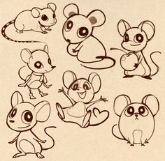 a bunch of cartoon mouses that are drawn on paper