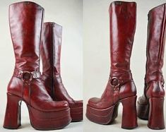 Red Leather Heels Boots, 70s Runway, Bratz Boots, 1970s Shoes, Square Toe Leather Boots, Gogo Boots, Boots Uk