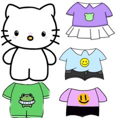 an image of hello kitty paper dolls with clothes for them to wear on the day