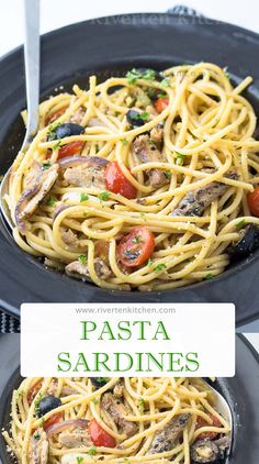 pasta with mushrooms and tomatoes in a skillet