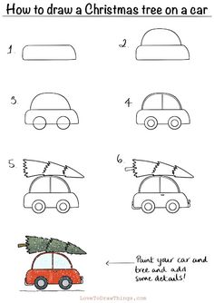 how to draw a christmas tree on a car with instructions for children and adults alike