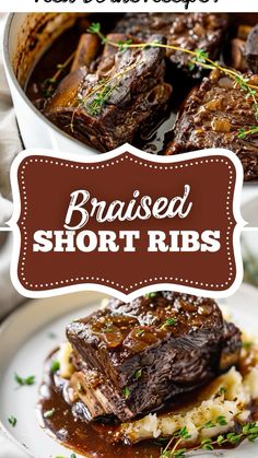 the recipe for braised short ribs is shown in this image