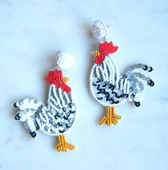 White chicken seed beaded drop statement earrings  Measurements:  length 3 inches Adorable chicken earrings! Push back earrings Large statement earrings Back of the earring is white felt I fully guarantee all of my items. If you have any problems contact me and I will take care of your concerns. Please contact me with any questions. I am always glad to help. Beaded Chicken Earrings, Beaded Chicken, Chicken Earrings, Drop Statement Earrings, Large Statement Earrings, Earrings Summer, Summer Earrings, White Chicken, Statement Drop Earrings