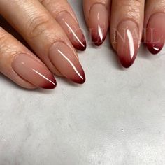 Nail Designs To Go With Red Dress, Red Neutral Nails, Red Tip Ombre Nails, Nude Nails With Red Design, Burgundy Design Nails, Red Nail Ombre, Ombre Red Nails Acrylic, Burgundy Ombré Nails, Nails For Morena