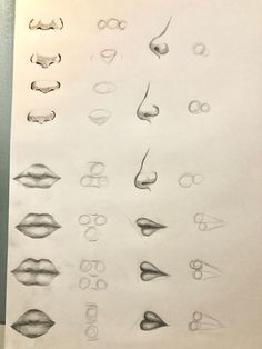 a drawing of different types of lips and glasses on a piece of paper with scissors