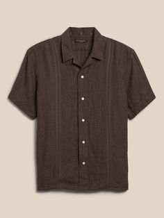 A luxurious departure from the ordinary, this classic resort shirt stuns with intricate embroidered accents set against an indulgent linen fabric, beloved for its exquisite texture, lightweight feel, and ability to stay cool and fresh in warmer clime Classical Outfits Men, Aesthetic Shirts For Men, Men’s Tops, Aesthetic Shirts Men, Brown Linen Summer Shirt, Embroidered Linen Tops With Relaxed Fit, Mens Summer Shirts, Elegant Linen Beach Shirt, Brown Linen Tops For Vacation