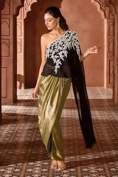 Buy Pink Silk Cowl Asymmetric Draped Tunic And Pant Set For Women by Rajdeep Ranawat Online at Aza Fashions. One Sleeve Blouse, Tulle Pants, Waistcoat Pattern, Black One Shoulder Top, Pearl Embroidery, Sequin Blouse