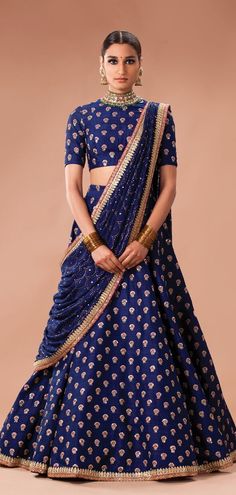 Buy Bollywood Sabyasachi Inspired Navy blue art silk Wedding Lehenga choli in UK, USA and Canada Beautiful Lehengas, Choli Blouse Design, Choli Blouse, Blue Lehenga, Salwar Kamiz