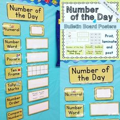 a bulletin board with numbers on it and other information about the number of the day