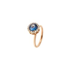 Ring in pink gold 18k set with diamonds & blue sapphire Diamond Free