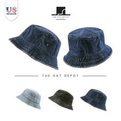 The Hat Depot  Washed Cotton Denim Bucket Hat 100% Cotton The Hat Depot WASHED COTTON DENIM & TIE DYE BUCKET HAT - This fascinating and classic denim bucket hat is perfect bucket hat for anywhere you go with outdoor activities. This denim bucket hat combines both various your daily styles to turn your head and comfort for your all-day wear. You can use it for your usual day-to-day activities. A Must Have Item! PREMIUM QUALITY - The 100% cotton make it, cozy and comfortable for the perfect fit, e Vintage Denim Hat In Medium Wash, Vintage Denim Hat For Spring, Washed Summer Outdoor Hats, Spring Outdoor Denim Hat, Summer Outdoor Washed Hat, Outdoor Denim Blue Hat, Denim Blue Hat For Spring Outdoor, Flat Brim Denim Blue Hat, Denim Blue Spring Outdoor Hat