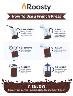 how to use a french press coffee maker info graphic by roasty on creative market