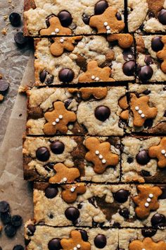 chocolate chip cookies and marshmallows are arranged on top of each other in squares