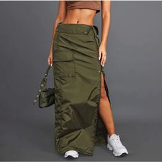 Waist:33.9 Inch Skirt Length:38.8 Inch Hip:44.1 Inch Details Occasion: Casual Category: Bottoms Composition: 95% Polyester, 5% Elastane Sheer: Not Sheer Color: Green Fit: Fitted Stretch: No Stretch Like. This Item??! I Accept Reasonable Offers. Will Ship With Care In Repurposed Packaging Same Day (Or Next Day If Order Is Placed After 4:00 Pm Et) From Smoke-Free Pet Free Home. All Questions Welcomed. New Posting Daily Ask Me Abou Bundling Other Items To Save In Shipping. Items Are Stored Folded A Cargo Skirt Long, Cargo Skirt Outfit, Body Ideas, Long Skirt Casual, High Waisted Maxi Skirt, Screen Color, Green Fits, Barbie Life, Safari Style