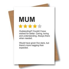 a card with the words mum and five stars on it