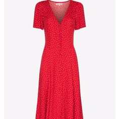 Red Polka Dot Reformation Dress Size 4. Like New! White Summer Midi Dress, Red Polka Dot Dress, Wrap Around Dress, Reformation Dress, Midi Dress Summer, Lovely Clothes, Red Polka Dot, Dress Hats, White Midi Dress