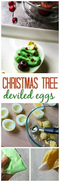 christmas tree deviled eggs with green icing