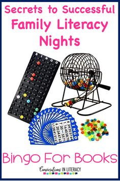 a book cover with the words,'secrets to successful family library nights bingo for books '