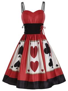 Red 1950s Strap Poker Costume Dress – Retro Stage - Chic Vintage Dresses and Accessories Cute Cheap Dresses For Playwear, Alice In Wonderland Dress Cards, Queen Of Hearts Shirt Dress, Halloween Dresses, Ruffle Bodycon Dress, Standard Dress, Movies Outfit, Modieuze Outfits, Fabulous Dresses