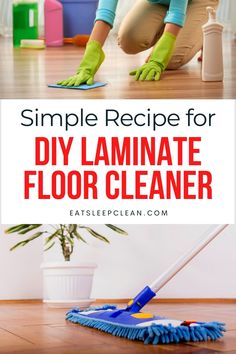 a woman is cleaning the floor with a mop and duster in front of her