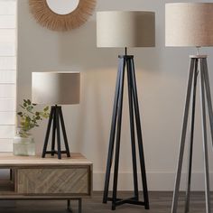 Modern Matt Black Wooden Tripod Floor Lamp – Sleek Design with Neutral Shade - Decor interiors Grey Wash Wood, Black Wood Floors, Black Tripod Floor Lamp, Floor Lamp Base, Wood Floor Lamp, Office Makeover, Black Floor Lamp, Tripod Floor Lamps, Room Style