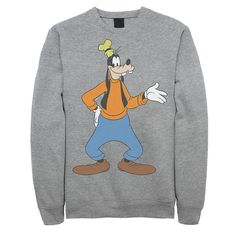 Instantly upgrade your casual look with this men's Disney Goofy sweatshirt. Â©Disney Instantly upgrade your casual look with this men's Disney Goofy sweatshirt. Â©Disney Crewneck Long sleevesFABRIC & CARE Cotton, polyester Machine wash Imported Color: Med Grey. Gender: male. Age Group: adult. Pattern: Graphic. Material: Cotton Blend. Casual Crew Neck Mickey Mouse Sweatshirt, Casual Mickey Mouse Crew Neck Sweatshirt, Mickey Mouse Sweatshirt For Winter Streetwear, Casual Mickey Mouse Sweatshirt For Winter, Fall Mickey Mouse Crew Neck Sweatshirt, Mickey Mouse Crew Neck Top For Winter, Fleece Crew Neck Sweatshirt With Cartoon Print, Fall Mickey Mouse Sweatshirt For Streetwear, Fleece Crew Neck Sweatshirt With Character Print