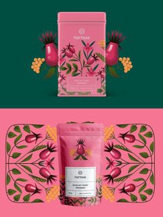 the packaging is designed to look like it has been made from pink flowers and green leaves