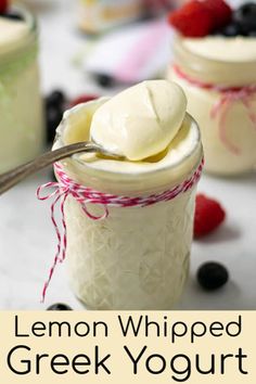 lemon whipped greek yogurt in a mason jar