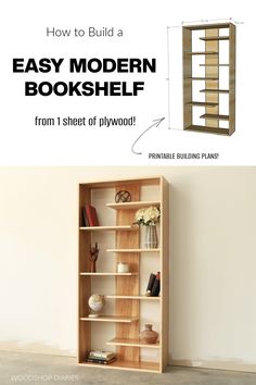 how to build an easy modern book shelf from 1 sheet of plywood