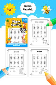 Word Search Activity Book for Kids Ages 4-8: 40 Activity Pages with Word Search by Sophia Cutewink Sdg 5, Busy Book Activities, Busy Book Ideas, Activity Books For Toddlers, Activity Workbook, Books For Toddlers, Workbook Design, Alphabet Worksheets Preschool