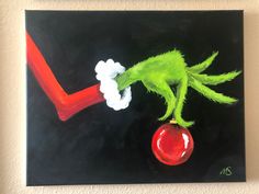 an acrylic painting of the grin face on top of a cherry