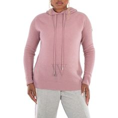 Moncler Ladies Tops. Fashion category: Cardigans & Sweaters. SKU: H20939G00007-M1900-520. Color: Dark Pink. Moncler Girocollo Ribbed-Knit Hooded Sweater. This sweater is made from a luxurious fine-knit wool-cashmere blend and features the brand's iconic logo patch on the sleeve. It has long sleeves and a drawstring hood for added comfort. Virgin Wool 74%, Cashmere 26%. Made in Italy. Turtle Neck Jumper, Tops Fashion, Ladies Tops, Iconic Logo, Denim Shoes, Workout Sweatshirt, Hooded Sweater, Ribbed Sweater, Dark Pink