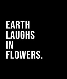 the words earth laughs in flowers against a black background with white letters that read,'earth laughs in flowers '