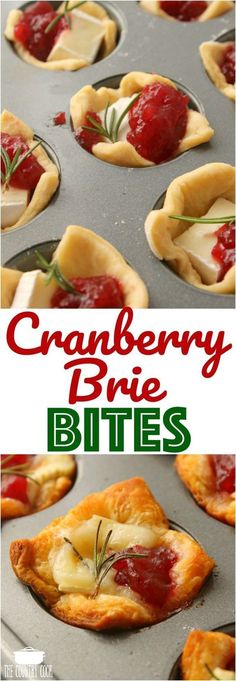 cranberry brie bites in a muffin tin with the title overlay