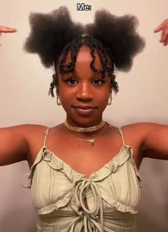 Big Space Buns, Afro With Braids On The Side, Star Afro Hair, Afro Buns Hairstyle, Star Puffs Hair, Futuristic Hairstyles Black Women, Afro Updo Hairstyles, Pigtail Hairstyles Black Women, Space Buns Black Women