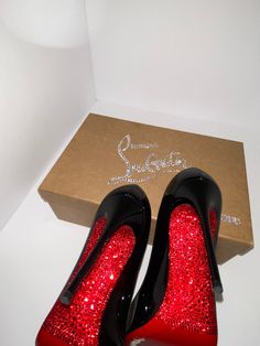 This service is to level up your Louboutins, walking up the stairs has never looked so seductive, yet elegant. You will dazzle every time you cross your legs at a romantic dinner, and always leave them wondering who you are, as you stroll out of any room. This purchase will be for an upgrade of a pair of your pre owned Christian Louboutins. I will custom crystallize the red soles of your personal Louboutins. If you know your size, and would like to ship a brand new pair of shoes to me, that is p Glamorous Heels With Red Sole And Round Toe, Walking Up The Stairs, Mode Kylie Jenner, Heels Aesthetic, Shoes Heels Classy, Cute Shoes Heels, Red Louboutin, Heels Classy, Louboutin Heels