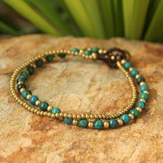 Serpentine beaded bracelet, 'Dazzling Green Harmony' - Serpentine and Brass Beaded Bracelet Carnelian Bracelet, Jasper Bracelet, Wristband Bracelet, Brass Bracelet, Brass Bells, Popular Jewelry, Matching Jewelry, Jewelry Packaging, Jewelry Projects