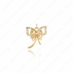 ★Gold Bow Necklace, Bow Pendant, Micropavé CZ Knot Charm, 18K Gold Filled Bow Charm, DIY Jewelry Supplies, 21x16.5x3mm★ Quantity：1PCS/5pcs/10pcs/Pack Plating: Real Gold ,Nikel free, Leadfree,Cadmium free Color：Gold, Usage : Charm for bracelet, necklace or other crafts We specialize in LARGE BULK ORDERS and can offer WHOLESALE PRICING - please ask if you have any questions. We ship the item to worldwide from China,so please pay attention to the shipping time before place the order. To U.S：Through USPS need 7-15 days to arrive. To Other Countries：Through China Post about need 15~30 days to arrive. If you need urgent delivery can upgrade DHL express.☞https://www.etsy.com/shop/CharmFeeling?ref=seller-platform-mcnav&section_id=24312270 ❤If you need more necklaces, please click below to connect❤ Gold Charms With Diamond Accents For Gifts, Gold Charms With Diamond Accents As Gifts, Gold Cubic Zirconia Pendant Charms, Bow Pendant, Gold Water, Bow Necklace, Butterfly Earrings Stud, Mini Pendants, Diy Schmuck