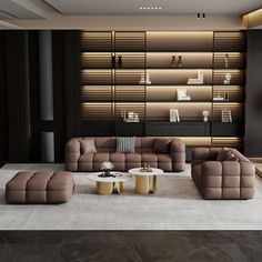 a modern living room with lots of furniture